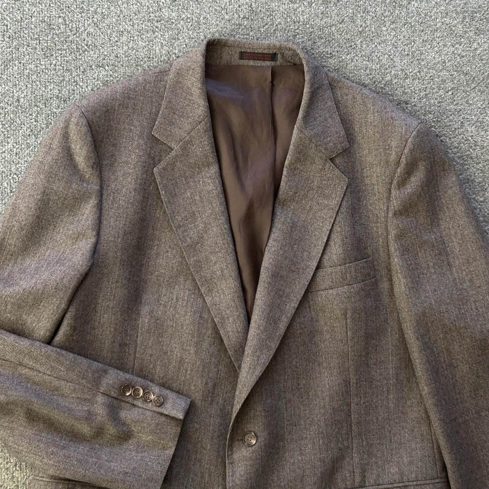 English Manor Sport Coat Men 44 Long Wool Tweed Check Blazer Jacket Vintage BRN